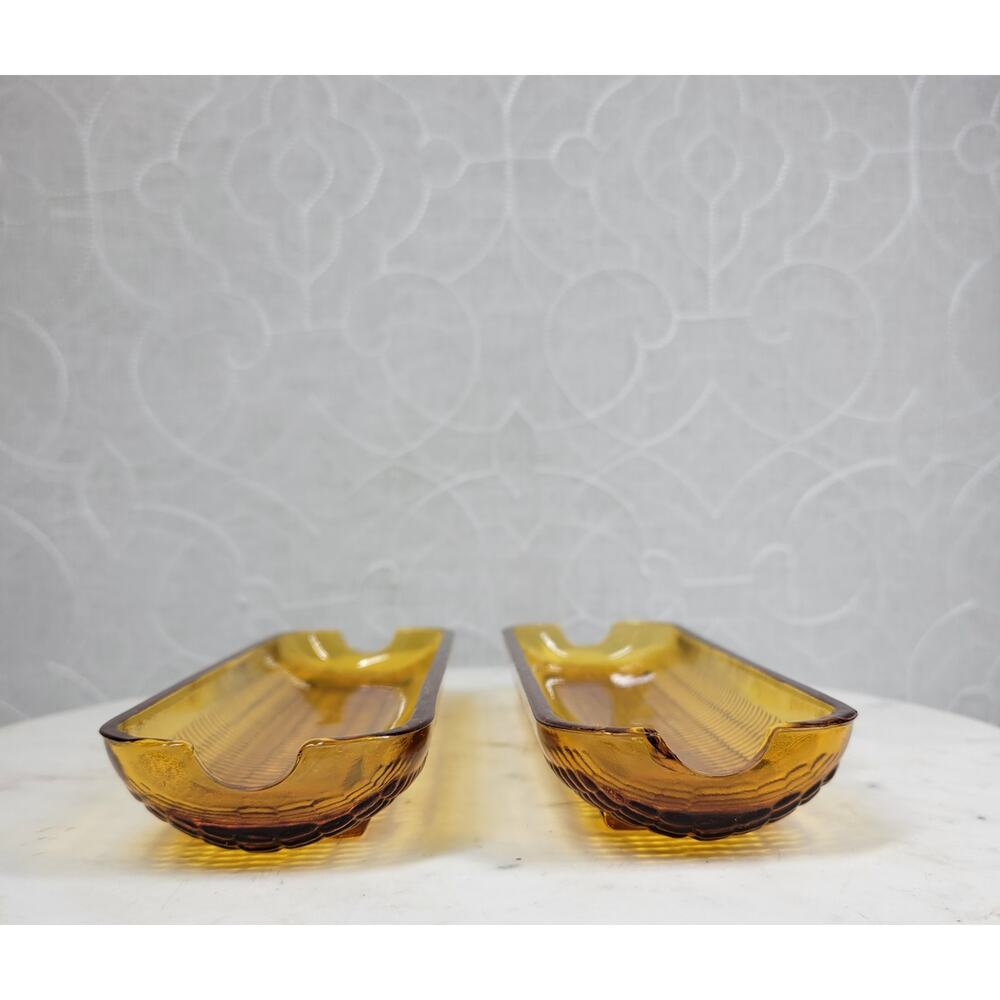 Vintage Indiana Glass Corn Cob Dish 8.5" x 2" Amber Retro Holder Plate Tray - Picture 3 of 11